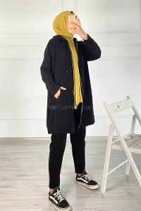 Modalamelif Önü Fermuarlı Kapşonlu İkili Takım Siyah