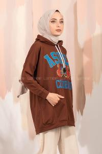 Modalamelif Aspen Yazı Baskılı Kapüşonlu Sweat Acı Kahve