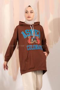 Modalamelif Aspen Yazı Baskılı Kapüşonlu Sweat Acı Kahve