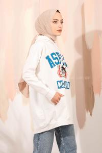 Modalamelif Aspen Yazı Baskılı Kapüşonlu Sweat Beyaz
