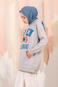 Modalamelif Aspen Yazı Baskılı Kapüşonlu Sweat Gri