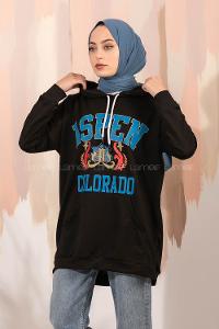 Modalamelif Aspen Yazı Baskılı Kapüşonlu Sweat Siyah