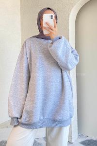 Modalamelif Bisiklet Yaka Salaş Sweatshirt Gri