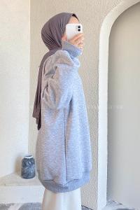 Modalamelif Bisiklet Yaka Salaş Sweatshirt Gri