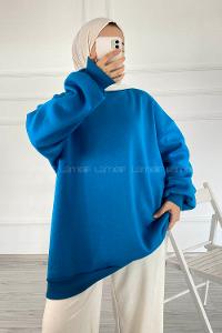 Modalamelif Bisiklet Yaka Salaş Sweatshirt Mavi