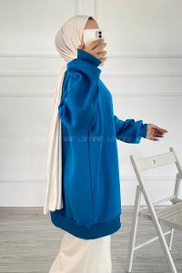 Modalamelif Bisiklet Yaka Salaş Sweatshirt Mavi