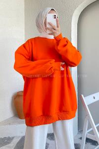 Modalamelif Bisiklet Yaka Salaş Sweatshirt Oranj