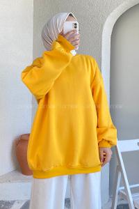 Modalamelif Bisiklet Yaka Salaş Sweatshirt Sarı