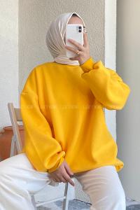 Modalamelif Bisiklet Yaka Salaş Sweatshirt Sarı