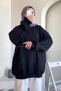Modalamelif Bisiklet Yaka Salaş Sweatshirt Siyah