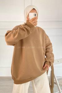 Modalamelif Bisiklet Yaka Salaş Sweatshirt Sütlü Kahve