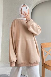 Modalamelif Bisiklet Yaka Salaş Sweatshirt Vizon