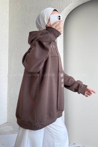 Modalamelif Dikişli Salaş Yazı Baskılı Sweatshırt Soft Kahve