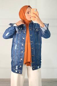 Denim Blue Shirt Collar Long Arm Cotton Fabric Denim Jacket