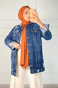 Denim Blue Shirt Collar Long Arm Cotton Fabric Denim Jacket