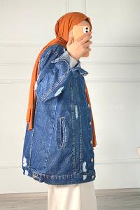 Denim Blue Shirt Collar Long Arm Cotton Fabric Denim Jacket