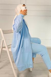 Modalamelif Önü Fermuarlı Kapşonlu İkili Takım Açık Mavi