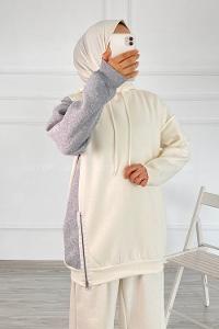 Modalamelif Renk Garnili Sweatshirt Beyaz Gri