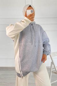 Modalamelif Renk Garnili Sweatshirt Gri Beyaz