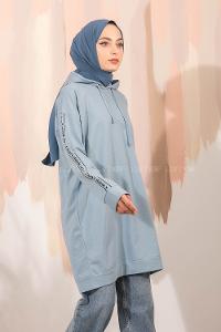 Modalamelif Still Don t  Yazı Baskılı Kapüşon Detaylı Sweat Mavi