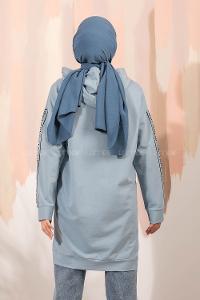 Modalamelif Still Don t  Yazı Baskılı Kapüşon Detaylı Sweat Mavi