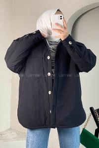 Modalamelif Tek Cepli Boydan Düğmeli Şişme Mont Siyah