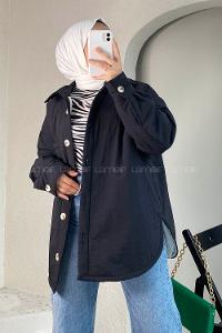 Modalamelif Tek Cepli Boydan Düğmeli Şişme Mont Siyah