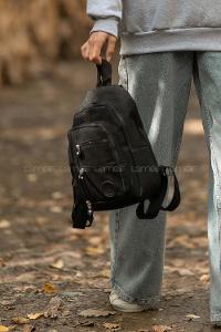 Modalamelif  Çok Bölmeli Krınkıl Kumaş Sırt Çantası Siyah