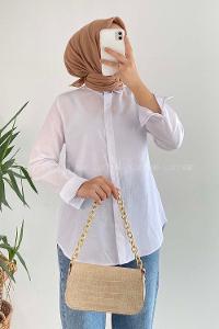 Modalamelif Önü Kısa Arkası Uzun Boydan Düğmeli Gömlek Beyaz