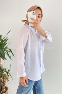 Modalamelif Önü Kısa Arkası Uzun Boydan Düğmeli Gömlek Beyaz