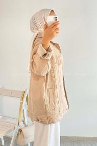 Modalamelif Önü Metal Düğmeli Kapak Cepli Salaş Kot Ceket Bej