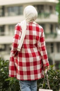 Modalamelif Alara Tek Düğme Detaylı Çift Cepli Kaban Kırmızı