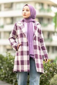 Modalamelif Alara Tek Düğme Detaylı Çift Cepli Kaban Mor