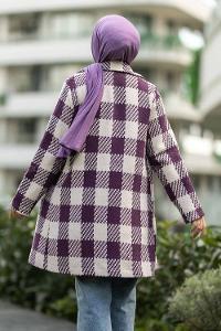 Modalamelif Alara Tek Düğme Detaylı Çift Cepli Kaban Mor