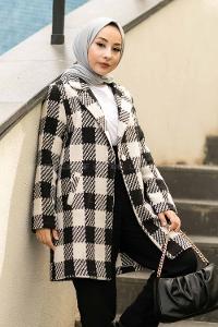 Modalamelif Alara Tek Düğme Detaylı Çift Cepli Kaban Siyah