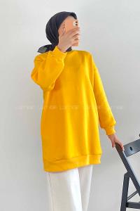 Modalamelif Bisiklet Yaka Salaş Arma Nakışlı Sweatshirt Sarı