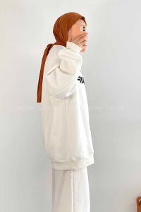 Modalamelif Bisiklet Yaka Yazı Nakışlı Oversize Sweat Beyaz