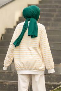 Modalamelif Colorado Yazı Baskılı Çizgi Desenli Sweat Beyaz-Sarı