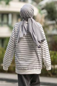 Modalamelif Colorado Yazı Baskılı Çizgi Desenli Sweat Beyaz-Siyah