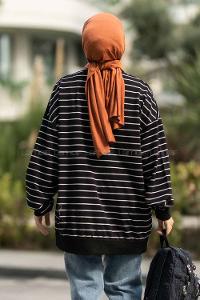 Modalamelif Colorado Yazı Baskılı Çizgi Desenli Sweat Siyah-Beyaz