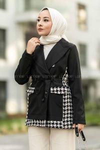 Modalamelif Düğme Detaylı Sırt Garnili Çift Cepli Trenç Siyah