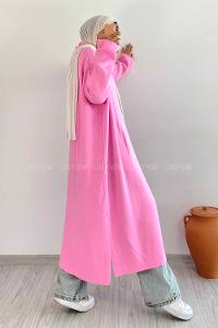 Modalamelif Düz Renk Triko Yırtmaçlı Hırka Pembe