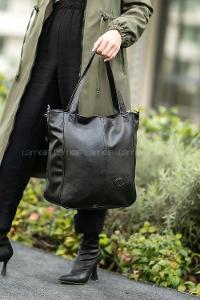 Lamelif Fermuar Detaylı Omuz Çantası Siyah