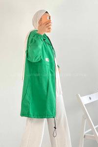 Modalamelif Kapüşon  Detaylı Boydan Fermuarlı  Hırka  Yeşili