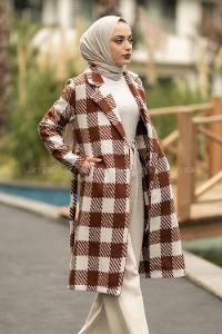 Modalamelif Kuşak Bağlama Detaylı Çift Cepli Kaban Taba