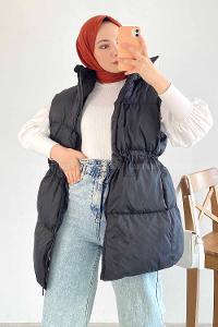 Modalamelif Yarım Balıkçı Yaka Çift Cepli Şişme Yelek Siyah