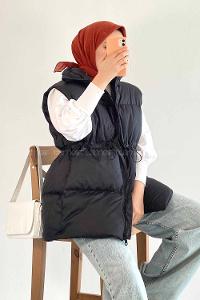 Modalamelif Yarım Balıkçı Yaka Çift Cepli Şişme Yelek Siyah