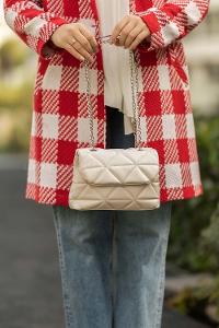 Modalamelif Zincir Askılı İki Bölmeli Çanta Krem