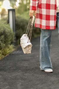 Modalamelif Zincir Askılı İki Bölmeli Çanta Krem