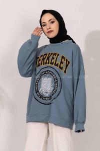 Modalamelif Bisiklet Yakalı Berkeley Yazı Baskılı Tunik Açık Mavi